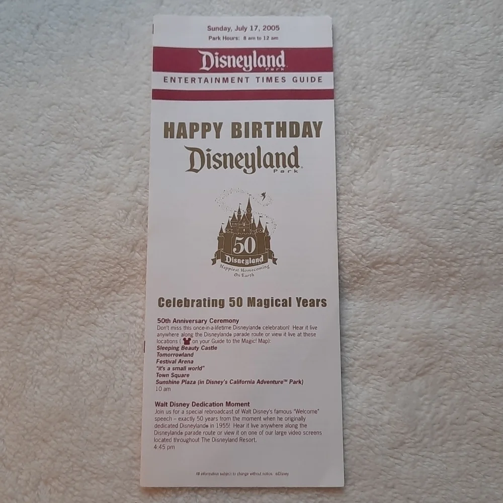 Disneyland July 17 2005 Entertainment Time guide 50th anniversary